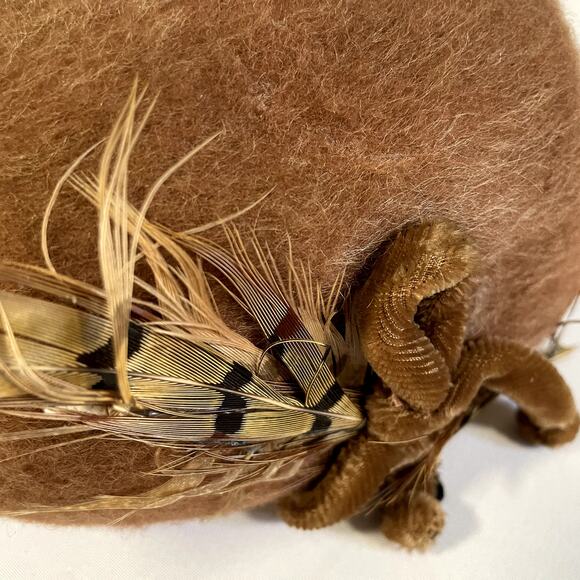 Penny Originals Wool Button Hat Vintage Beret Feather Neuman-Endler Fair Tweed - Picture 9 of 9